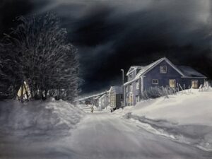 Ann-Louice Abrahamsson Akvarell Hermelinsgatan i snöljus